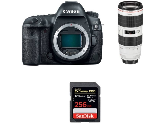 Kit Cámara CANON EOS 5D Mark IV + EF 70-200mm f/2.8L IS III USM + SanDisk 256 GB (Full-Frame)