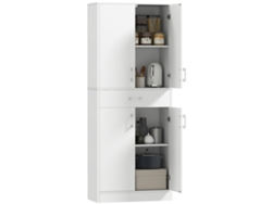 Aparador Alto De Cocina Con 4 Puertas, 2 Armarios Y 1 Cajón Central, 180 Cm De Altura, Con 2 Estantes Ajustables, Blanco.