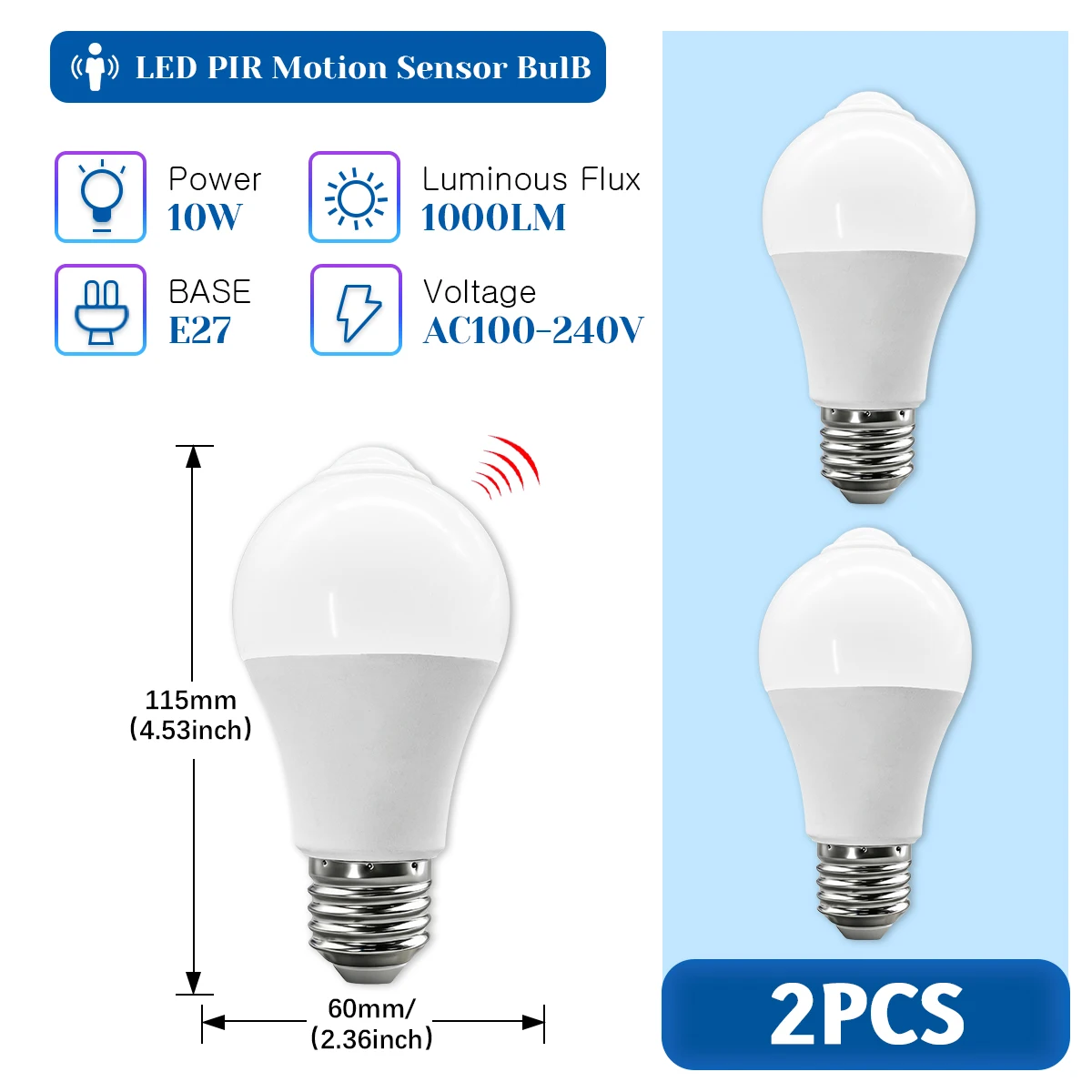 Bombillas Led Con Sensor De Movimiento Pir (2 Bombillas, Luz Fría, Temperatura De Color 6500k), Ideales Para Pasillos Y Entradas De Casas.