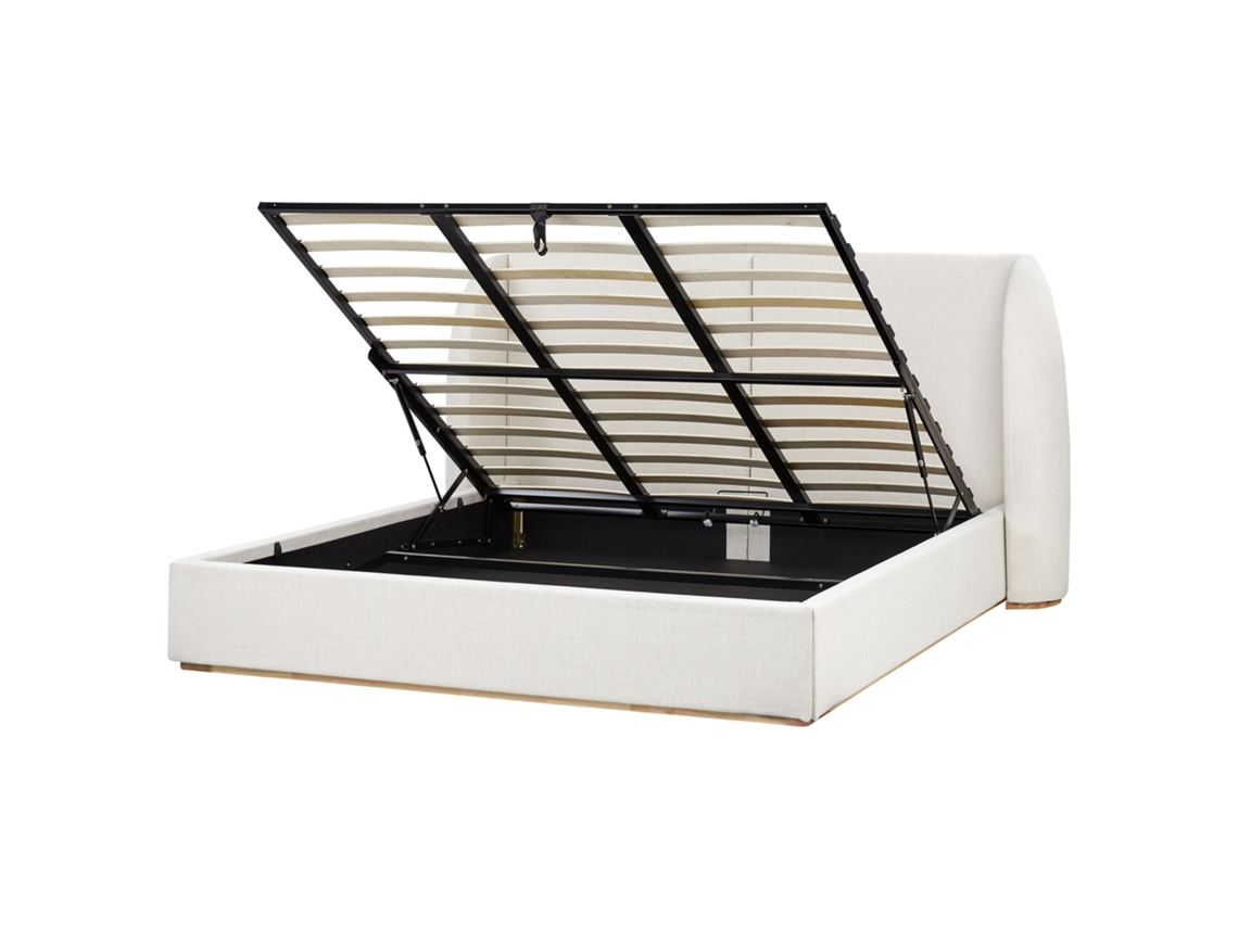 Cama con almacenaje Beliani Monestier de poliéster blanco (224 x 220 x 115 cm)