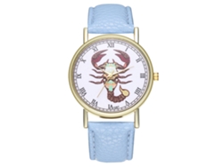 Reloj De Pulsera De Cuarzo Para Mujer Con Correa De Piel Sintética, Estilo Sencillo, Azul Claro.