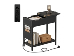 Mesa Auxiliar Relaxdays Con Enchufes, Usb Y Bolsillo Lateral (al X An X F) 60 X 60 X 31,5 Cm Mesita De Noche Negro