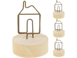 Juego 4 Portafotos Redondos Madera Natural Metal Práctico Soporte Notas Escritorio Decorativo Números
