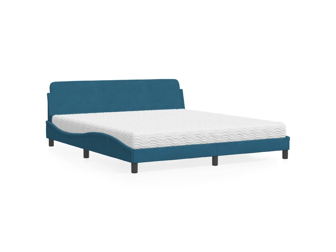 Cama Con Colchón Terciopelo Azul 180x200 Cm