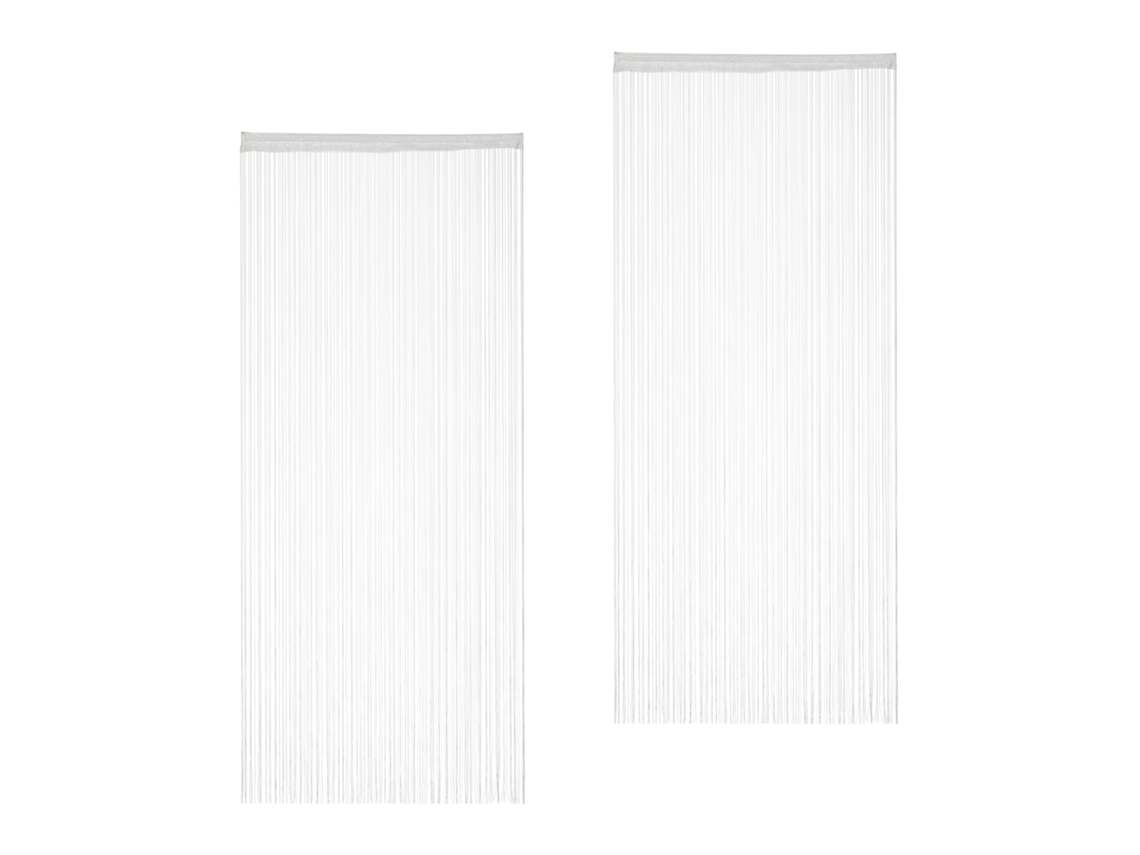Relaxdays Set De Dos Cortinas De Hilos, Para Cortar, Con Pasador, Para Puertas Y Ventanas, 90x245 Cm, Blanca