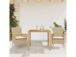 Juego de comedor de jardín de 3 piezas con cojines, mimbre de acacia, beige, Dkd Home Decor