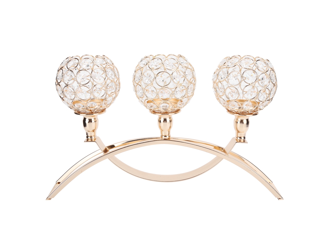 Portavelas de cristal dorado para decoración de mesa