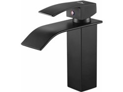 KOFIHETY Grifo de Baño Moderno con Mezclador de Cascada Negra, Gran Salida Cuadrada de Latón, Grifo de Agua Fría y Caliente