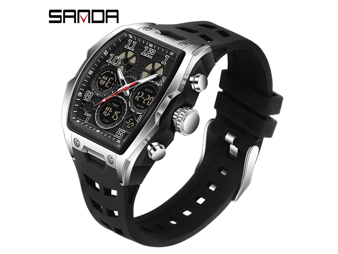 Reloj electrónico moderno MDUG, despertador luminoso, resistente al agua (negro/rojo)