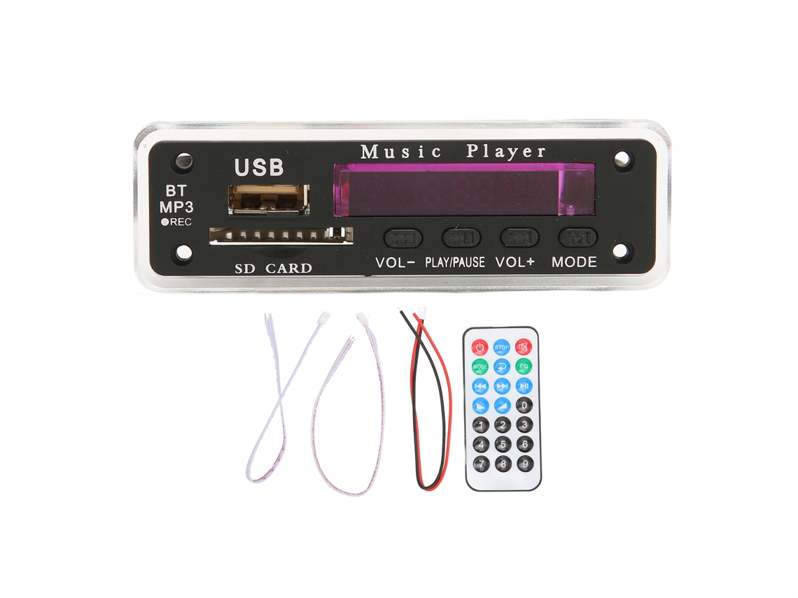Placa De Decodificação Bluetooth 5.0 Dc12v Com Suporte A Cartão Sd Usb Fm Aux Gravação Módulo Mp3 Preto