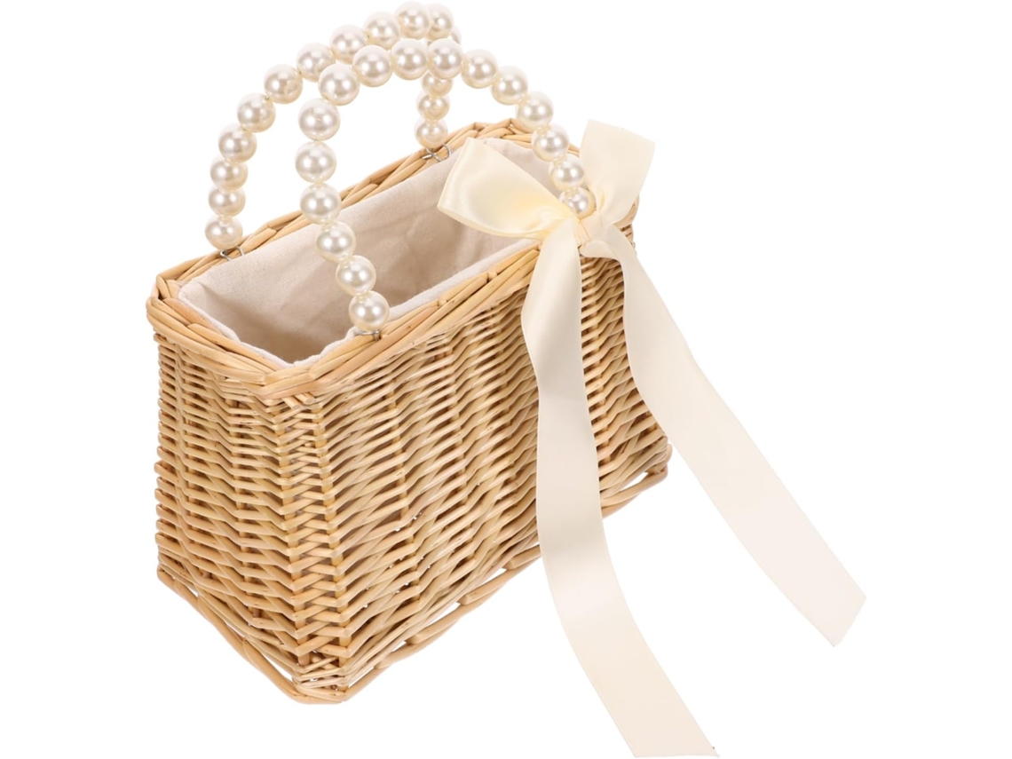 Elegante Bolso De Playa De Paja Con Cuentas Para Mujer: Práctico Y Portátil.