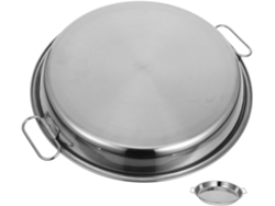 Bandeja de acero inoxidable para servir, plato para aperitivos con asa, fuente redonda para horno de 32 cm. Bandeja de acero inoxidable Gokoco.