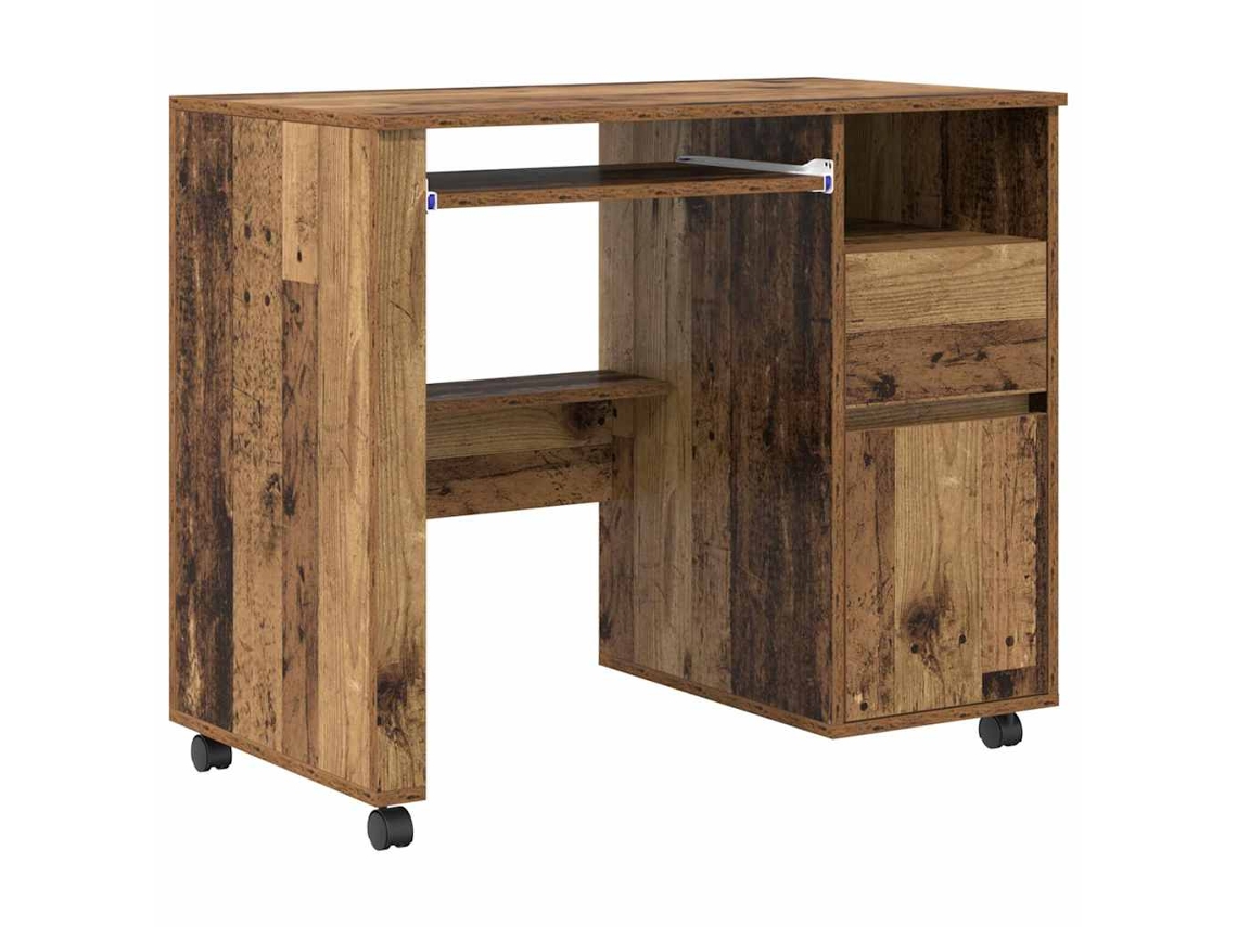 Mesa | Escritorio con ruedas y cajón, madera antigua, 91 x 50 x 77 cm