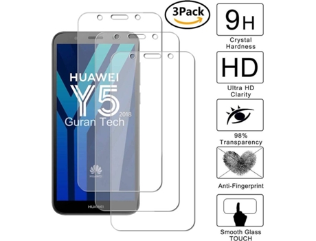 3x Protector Cristal Templado Huawei Y5 2018 HONGWE.