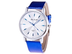 Reloj De Cuarzo Con Correa De Cuero Pu, Dial Redondo, Elegante Para Mujeres (azul)