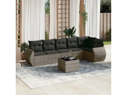 Conjunto de sofá de jardín de 7 piezas con cojines, mimbre gris, DKD Home Decor