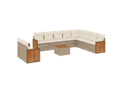 Conjunto de 11 sofás de jardín con cojines de mimbre, beige, EXCLUSIVO DE LA CASA
