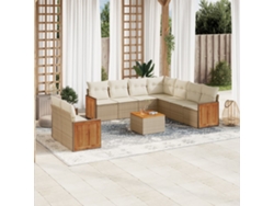 Conjunto de sofá de jardín de 10 piezas con cojines, mimbre sintético beige, Dkd Home Decor