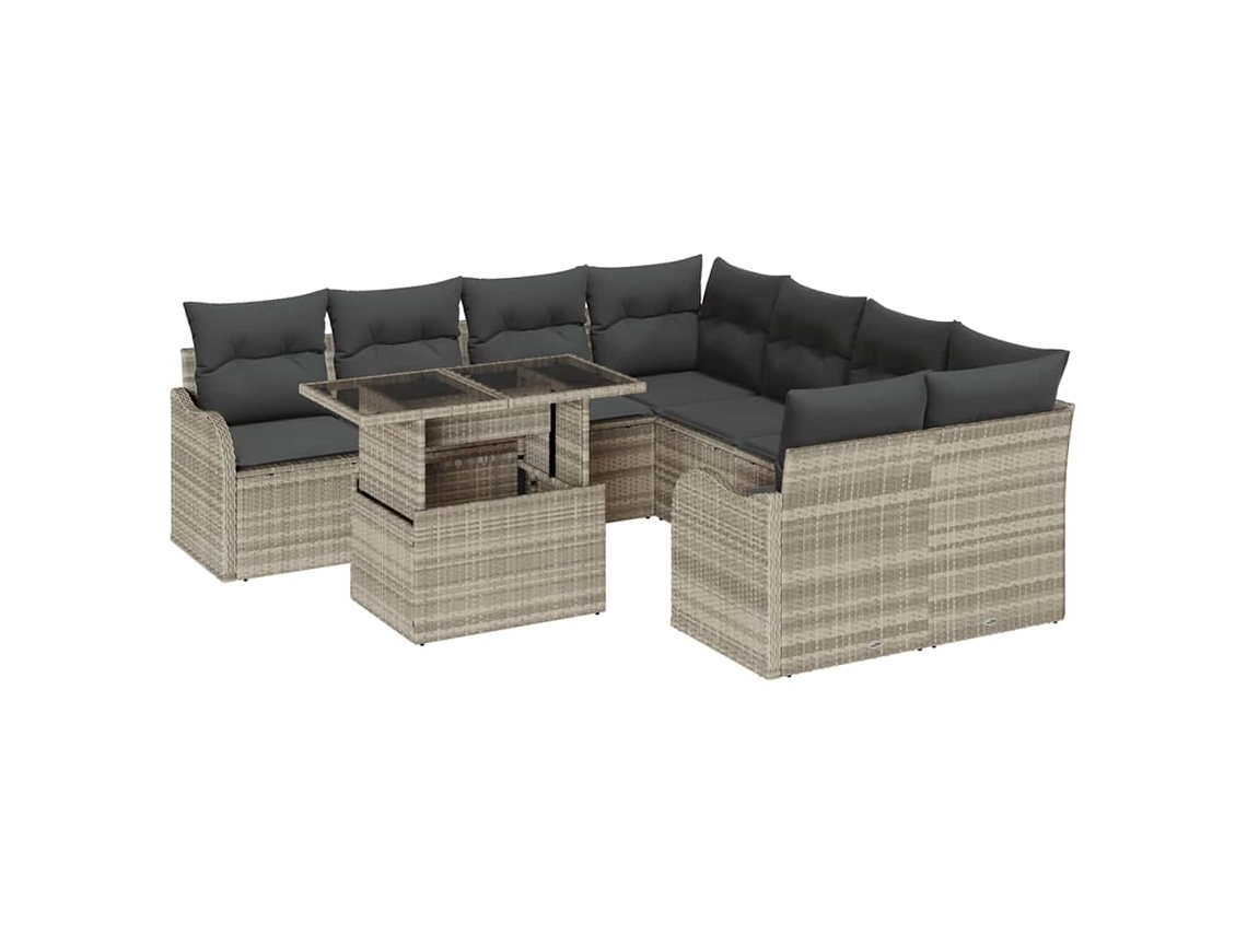 Maison Exclusive - Conjunto de sofás de jardín de poliratán gris claro de 9 piezas