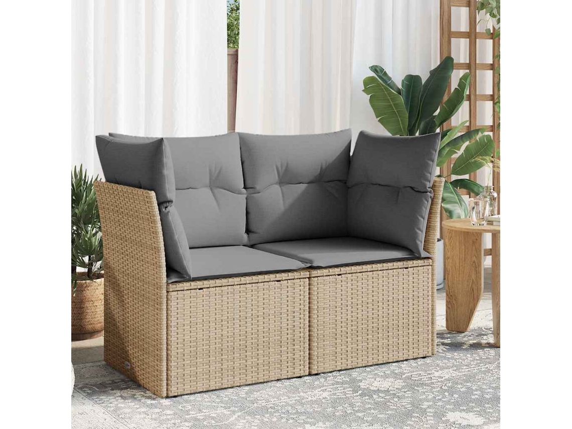 Sofá de jardín de 2 plazas con cojines de mimbre beige, Dkd Home Decor