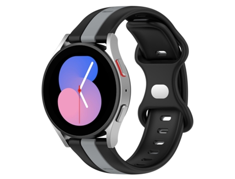 Correa de reloj inteligente para Samsung Galaxy Watch5 40 mm 20 mm Hebilla de mariposa de silicona bicolor (negro + gris)
