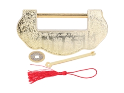 Cerradura Antigua China De Latón De La Dinastía Ming/qing Para Armario, Joyero, Con Llave Y Elemento Decorativo.
