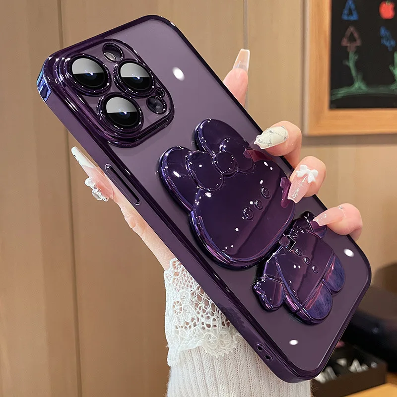 (para Iphone 13 Pro Morado) Funda Para Teléfono Con Diseño De Conejo Con Efecto Espejo Y Acabado Degradado, Con Soporte, Material Tpu Suave.
