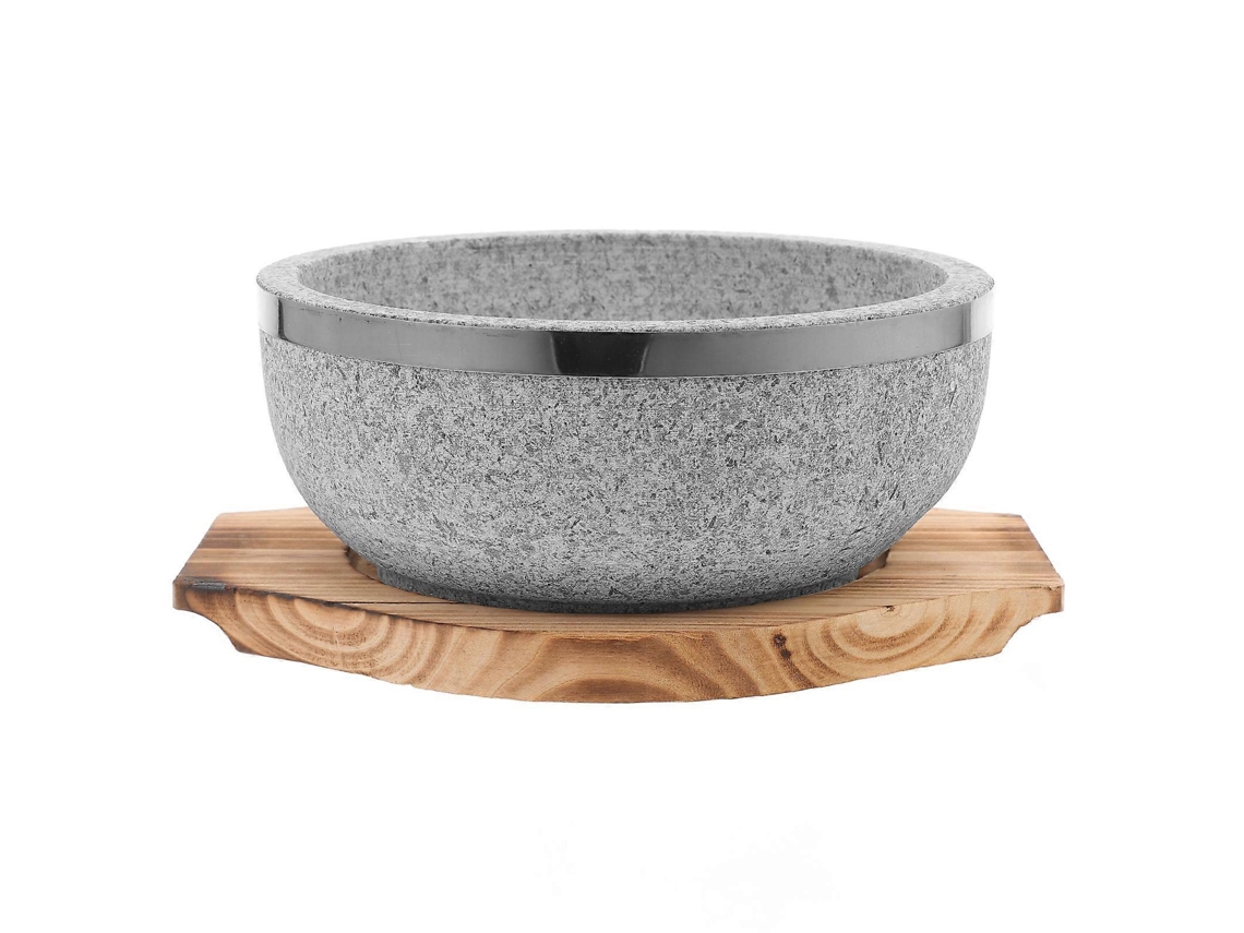 Conjunto De Cuencos De Piedra Sin Revestimiento, Cuenco De Piedra Para Cocina Coreana, Olla De Piedra Con Base De Madera Webake (800ml)