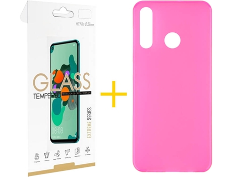 Kit Funda + Protector de Pantalla Huawei P40 Lite-E SKYHE Cristal Templado 7394 Rosa