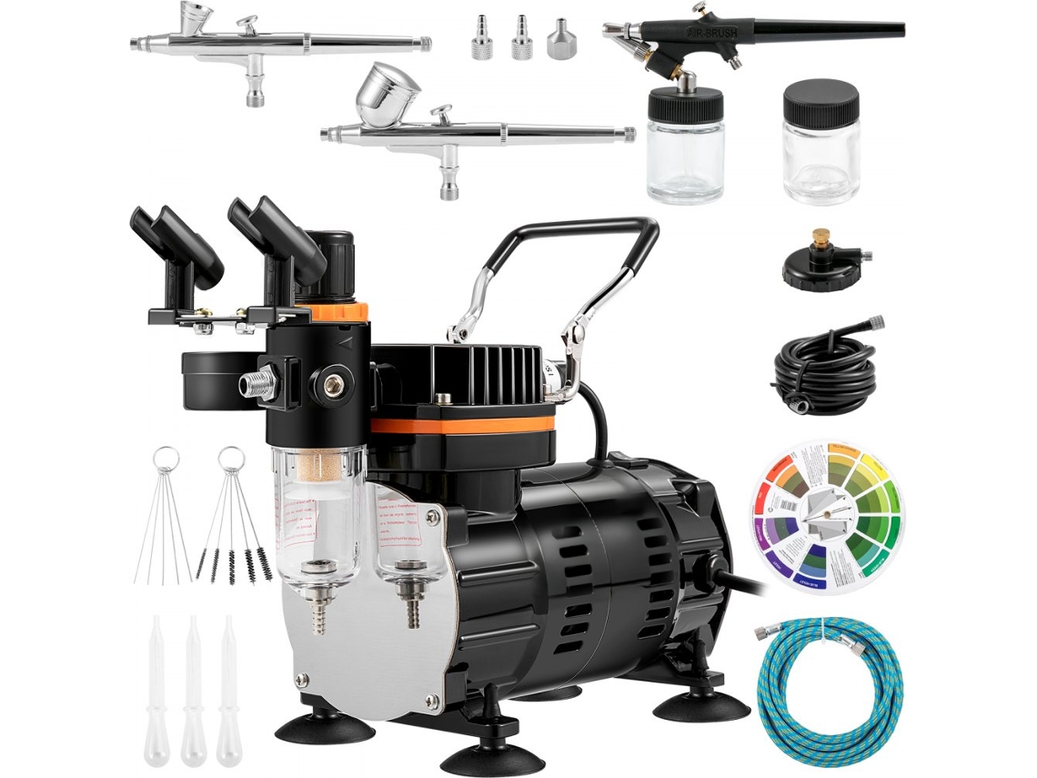 Set de Aerógrafo Profesional con Compresor y Pistolas para Pintura, Modelismo y Arte Tekmaquinas