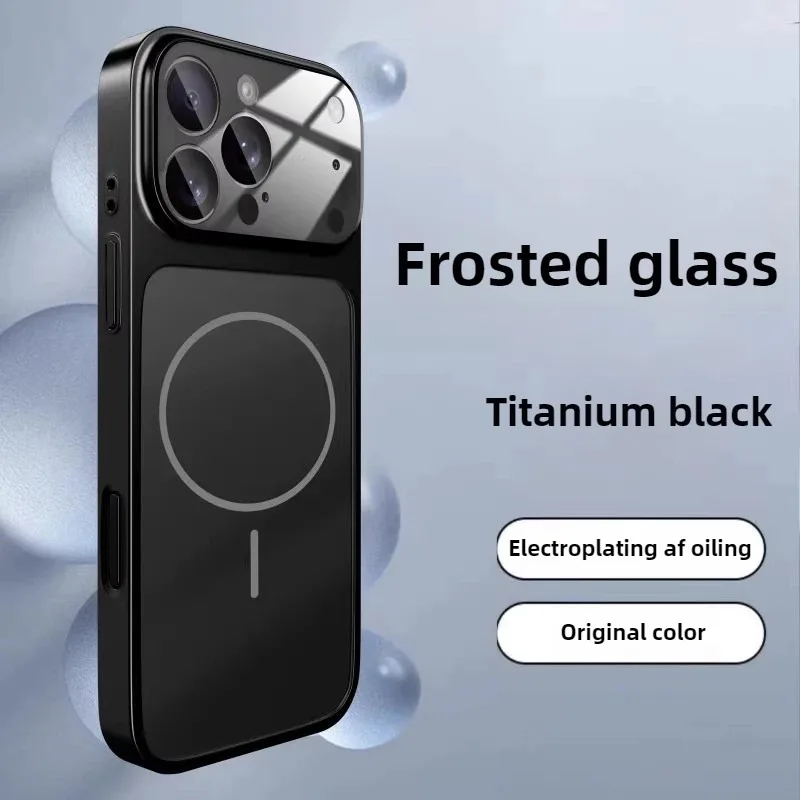 (iphone 17 Negro) Lujosa Funda De Cristal Con Marco Ancho Para Iphone, Diseño Magnético.