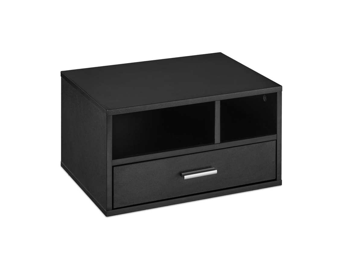 Relaxdays Soporte Impresora Para Escritorio, Estante Mesa Con Cajón, Organizador 3 Compartimentos, 22x40x30 Cm, Negro