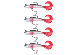 Juego De Señuelos Para Pesca De Lubina Con 4 Piezas: Señuelo Blando Tipo Swimbait Con Cola De Gusano Y 2 Anzuelos Para Pesca En Agua Dulce Y Salada.