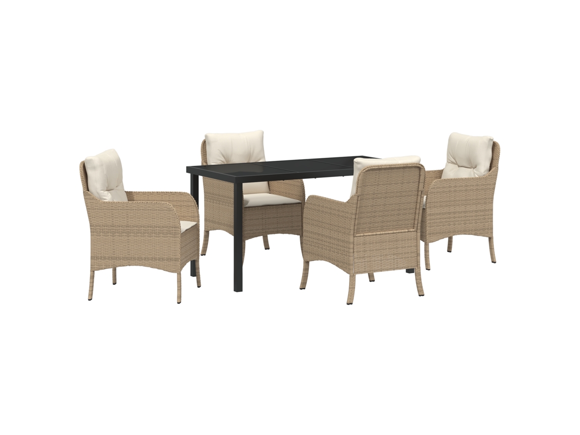 Conjunto 5 De Comedor De Jardín Con Cojines Vidaxl Beige Poliratán