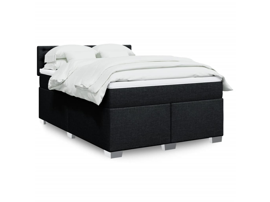Cama Box Spring Con Colchón Tela Negro 140x200 Cm