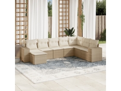 Conjunto de 8 sofás de jardín con cojines de mimbre beige Dkd Home Decor