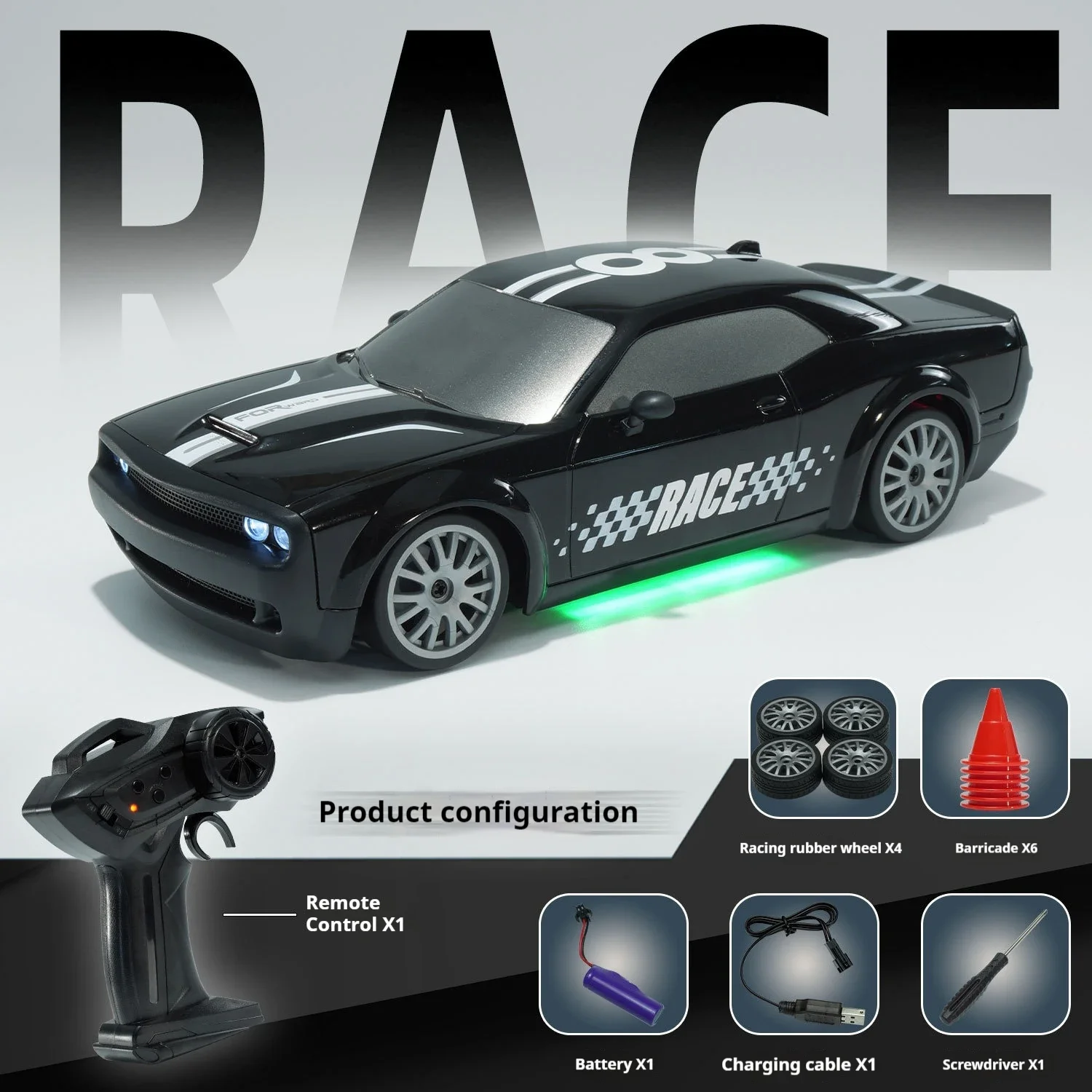 (fqd15 Negro) Potente Coche De Carreras De Alta Velocidad Con Tracción En Las Cuatro Ruedas Y Simulación De Control Remoto De Tamaño Completo De 2,4 G