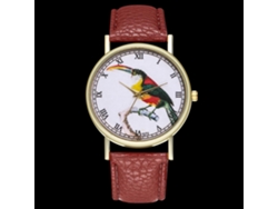 Reloj De Cuarzo Unisex Con Correa De Cuero Pu Zhoulianfa Dial De Pájaro Café