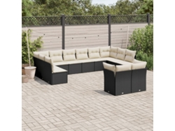 Conjunto de sofá de jardín de 12 piezas con cojines de mimbre negros DKD Home Decor