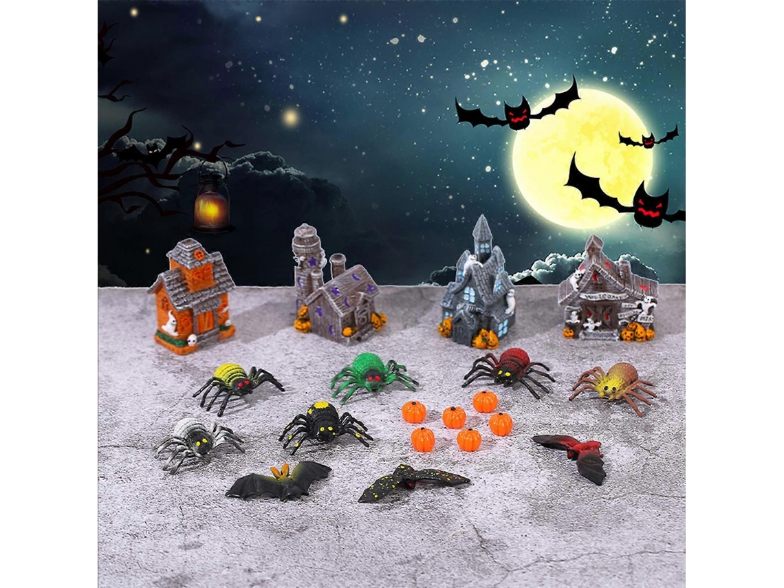 Juguetes de resina populares para Halloween: arañas artificiales, murciélagos, calabazas y accesorios decorativos en miniatura. Ly Ebike