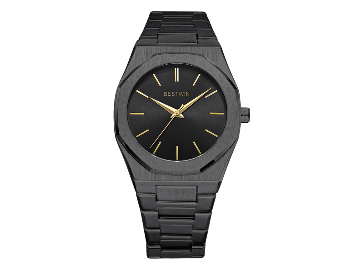 Reloj De Cuarzo Para Hombre Con Cierre De Mariposa Doble (negro Y Dorado)