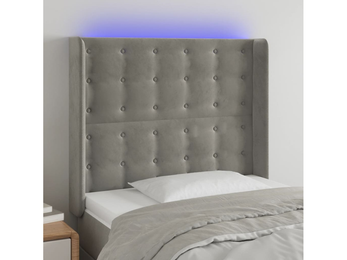 Cabecero Con Led De Terciopelo Gris Claro 103x16x118/128 Cm