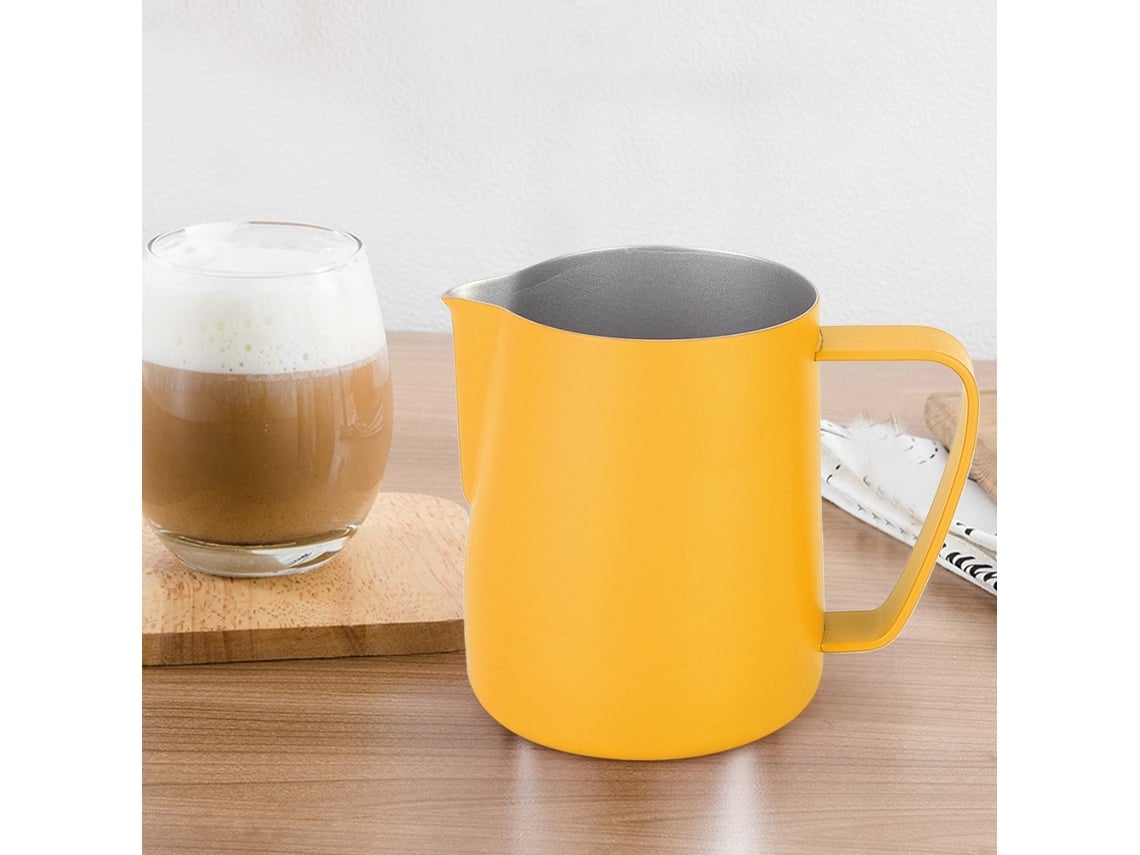 Jarra para espumar leche de acero inoxidable de 350 ml con acabado mate esmerilado y resistente a las manchas, pico corto con ranura desviadora para AA