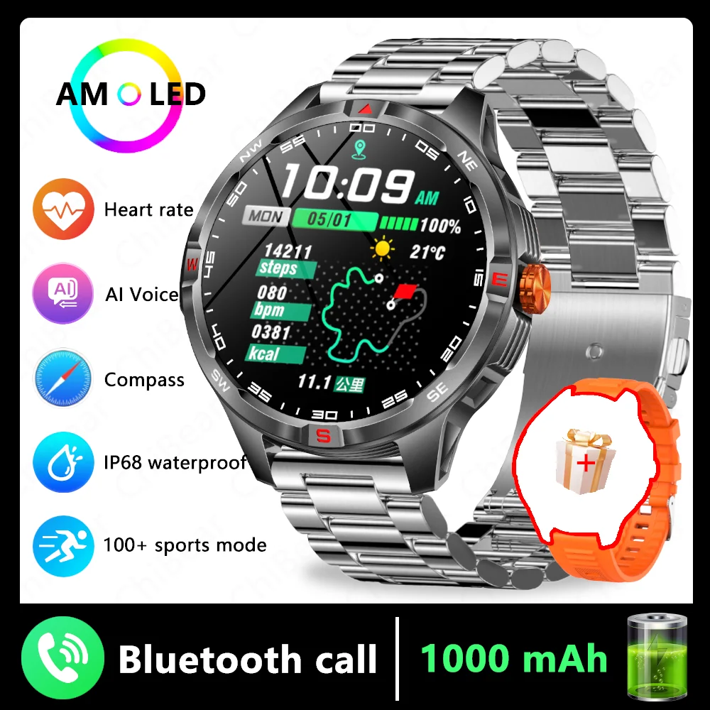 Reloj inteligente MDUG con GPS, brújula, resistente al agua, ideal para deportes y fitness (acero plateado)