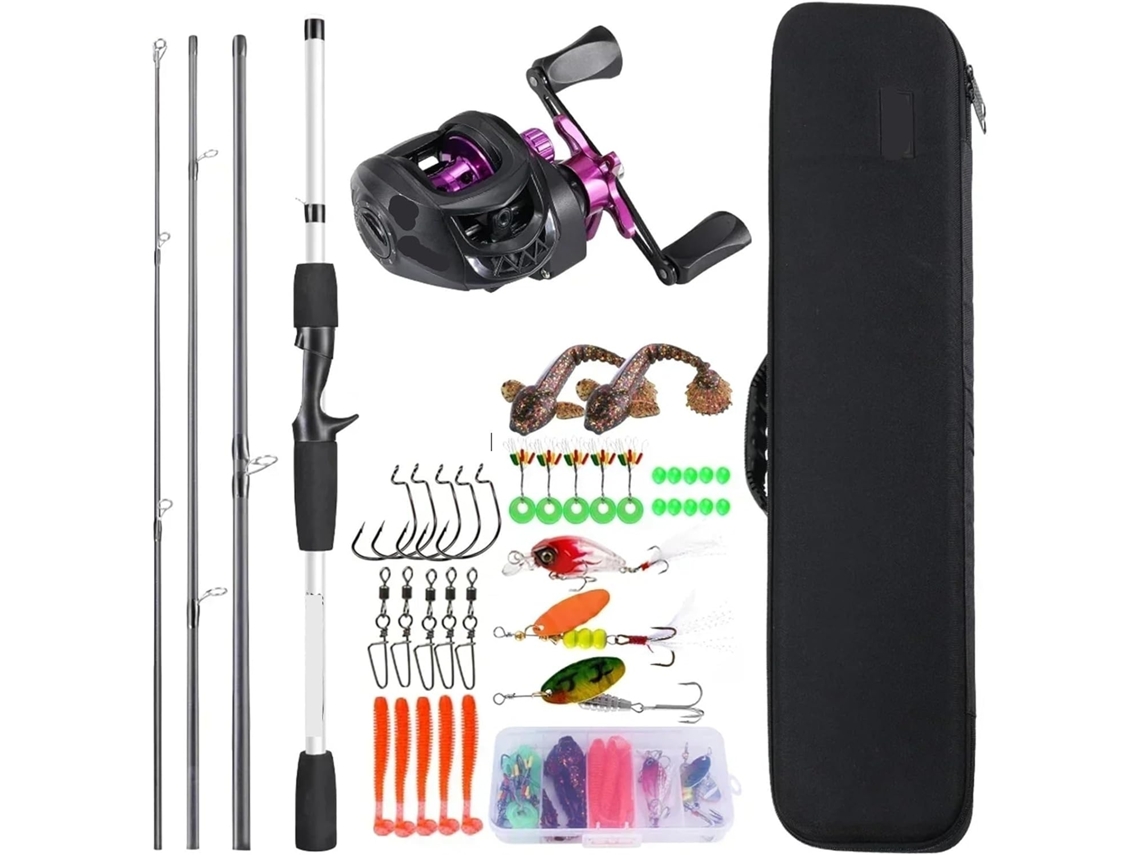 Kits De Cañas Pescar Fibra Carbono Para Baitcasting, 4 Secciones, Caña Casting Y Carrete Metal Pesca Lubina...