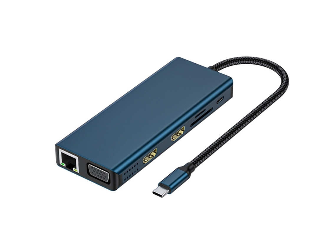 Estación de fondeo YIZHOOD Monitores dobles 12 en 1 Concentrador USB C Adaptador multipuerto 4 puertos USB azul