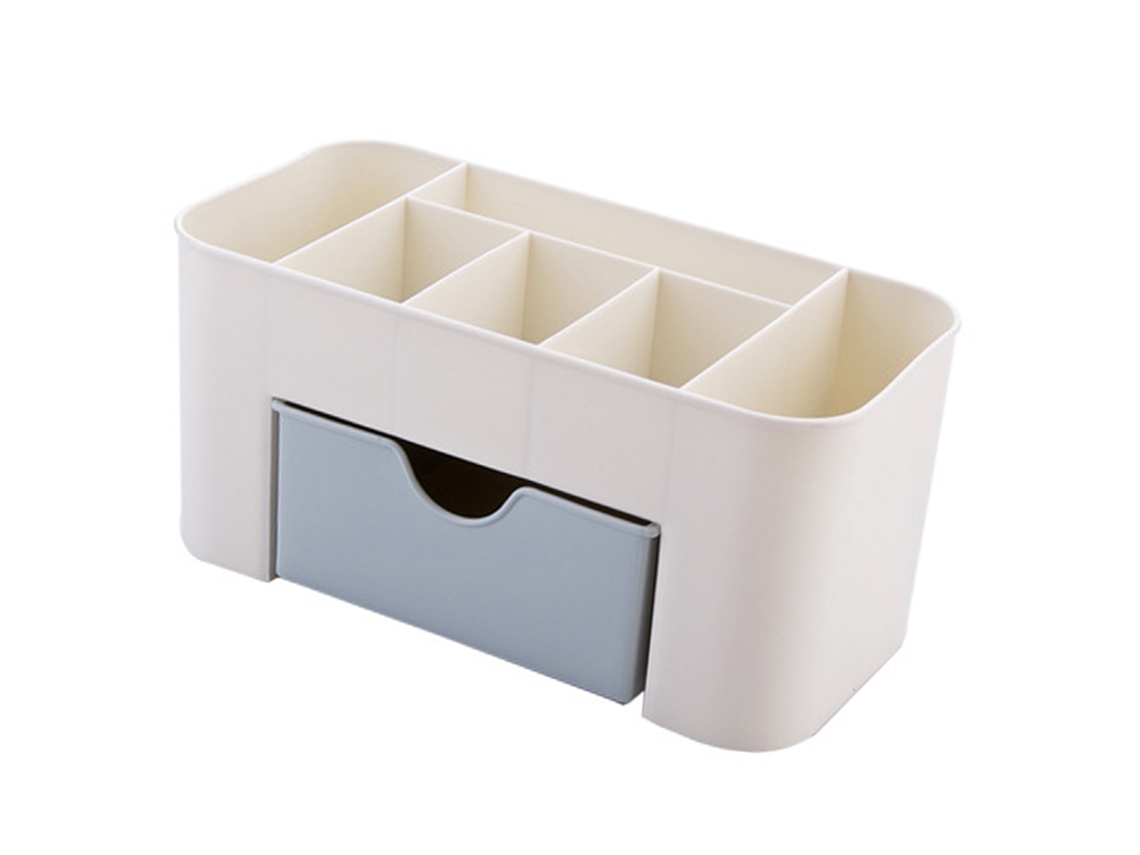 Organizador De Maquillaje Con 6 Compartimentos Y Cajón, Pp Multifuncional Para Escritorio, Azul