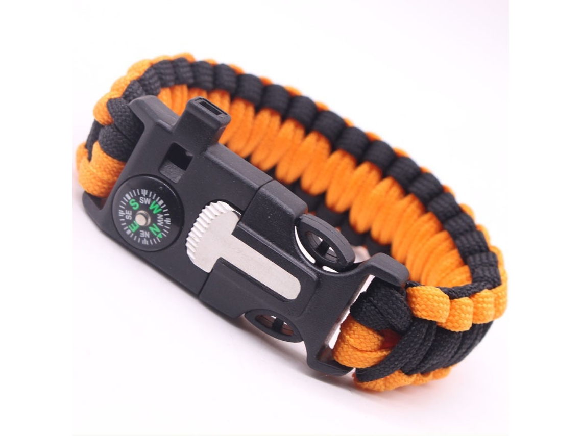 Dos pulseras de supervivencia, encendedor de pedernal y acero, silbato, brújula, MDUG