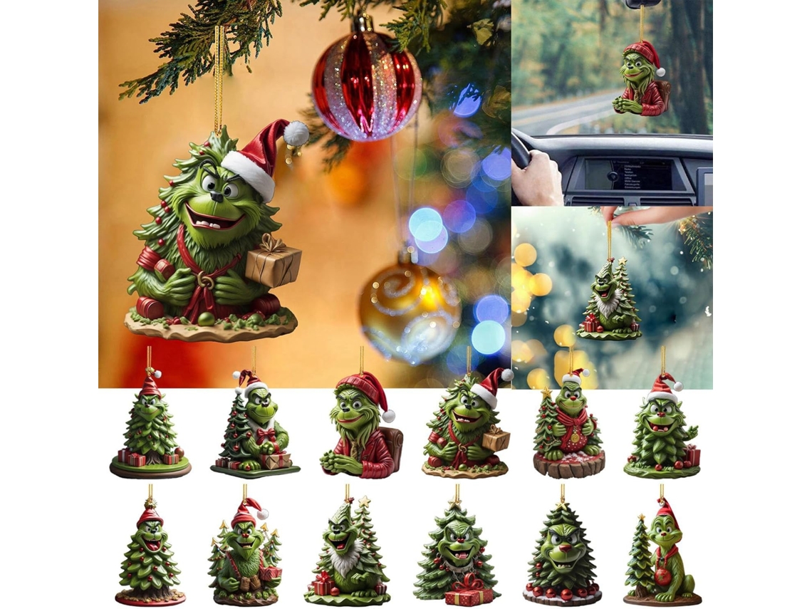 Juego de 12 decoraciones colgantes para árboles de Navidad, colgantes Grinch para decoración del hogar, fiestas y días festivos RNEMITERY