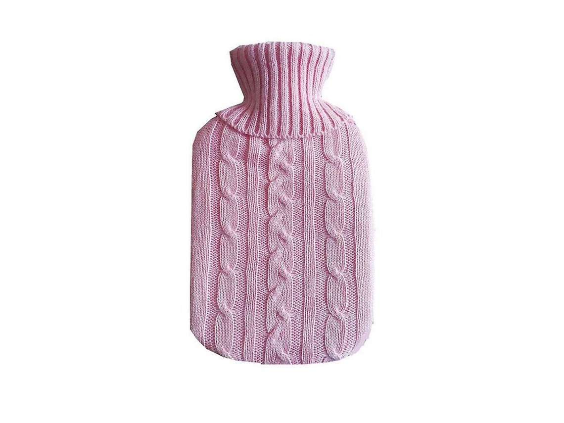Bolsa De Agua Caliente Grande De 2 Litros Con Funda De Felpa Sintética Tejida Rosa Para Calentar.